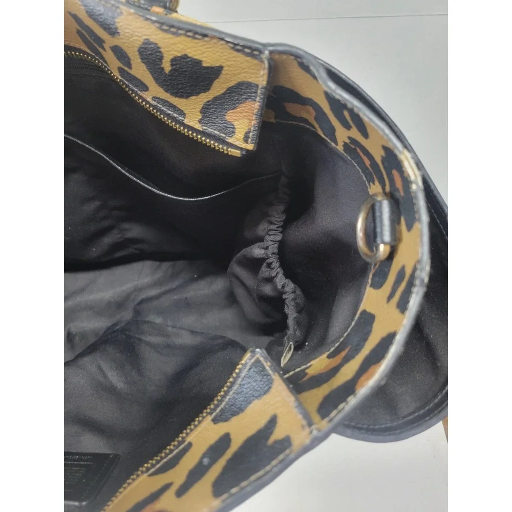 Coach Leopard Print Tote‎ Bag Black Leather Straps purse